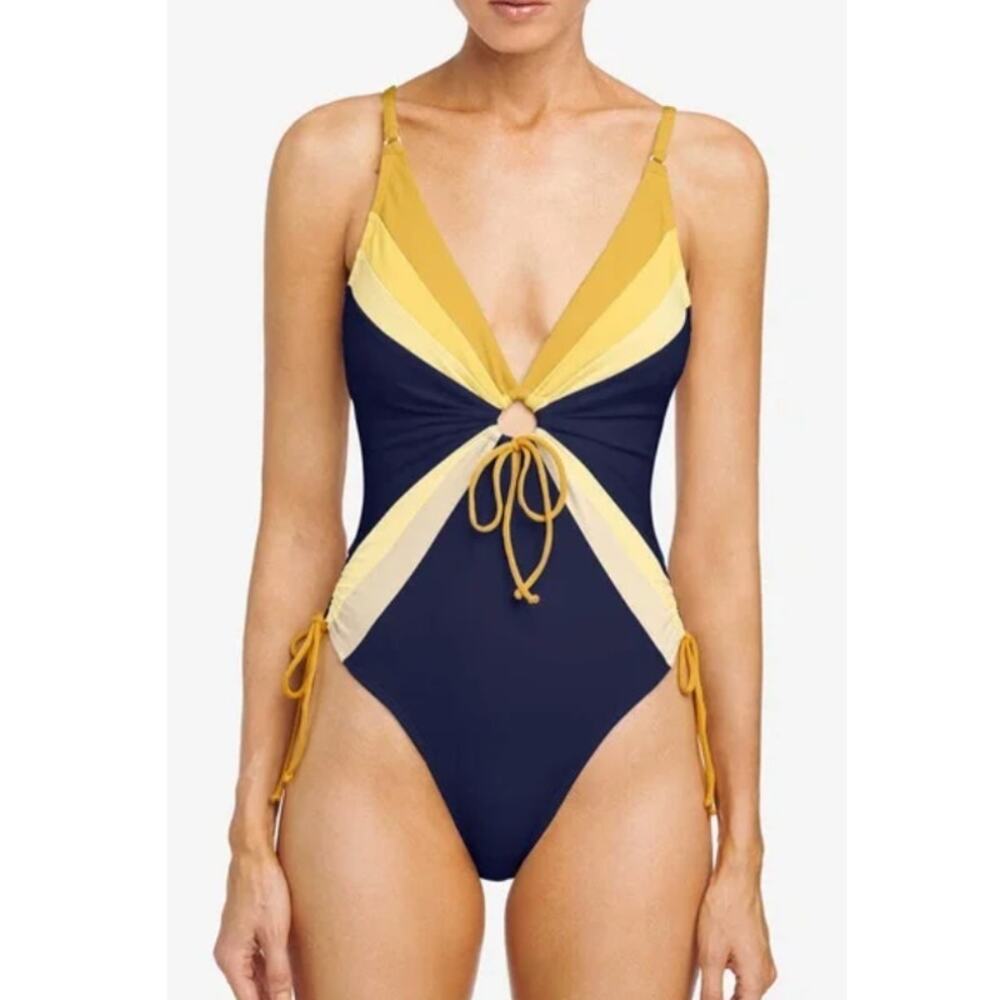 Robin Piccone Women's Ink Dandelion Charlie Keyhole One-Piece Swimsuit Size 14